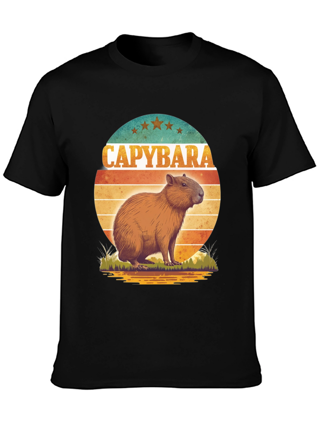 Capybara Retro Sunset Graphic Tee