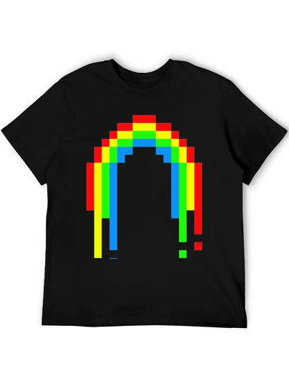Pixel Rainbow Graphic Tee - Black Cotton Blend