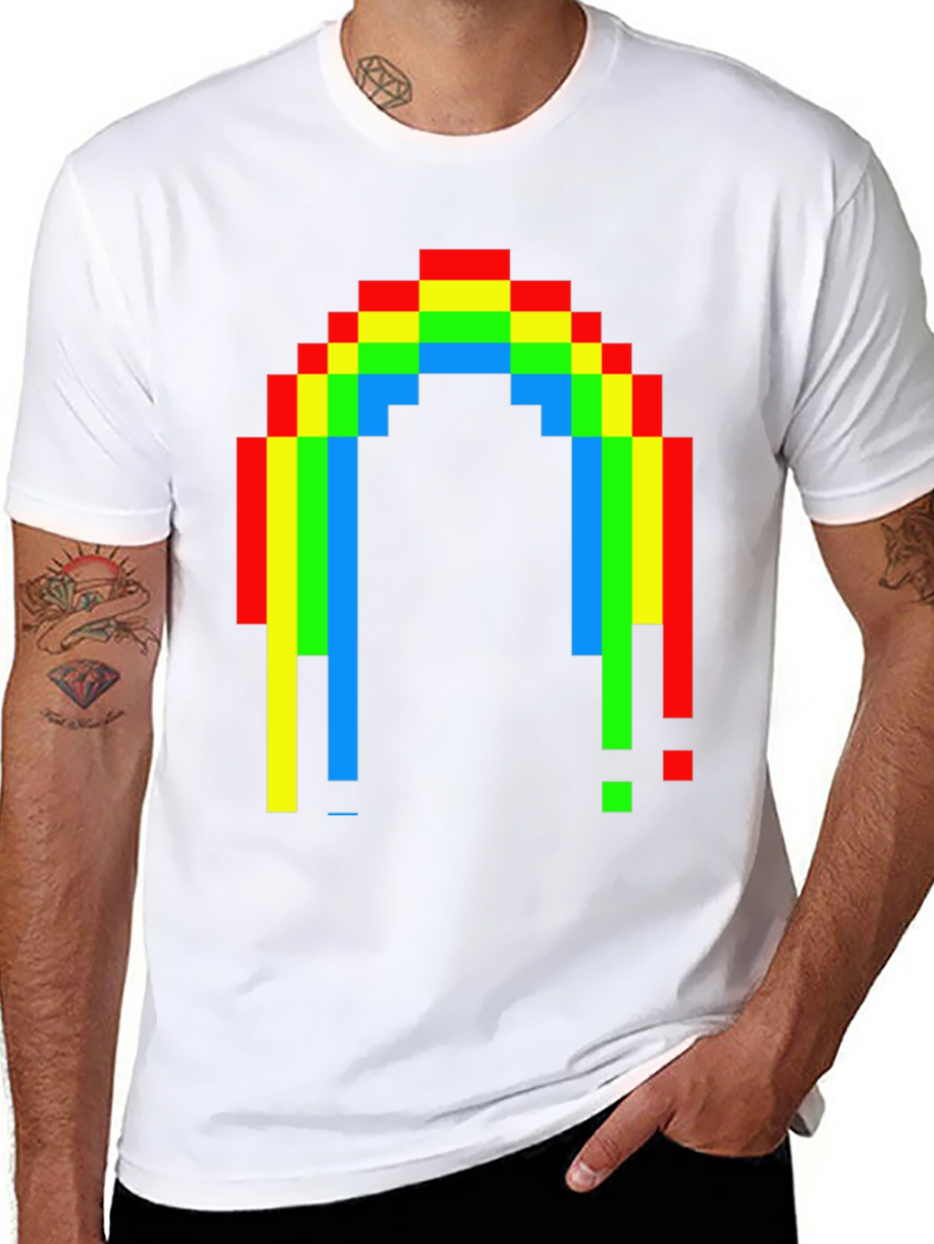 Pixel Rainbow Graphic Tee - Black Cotton Blend