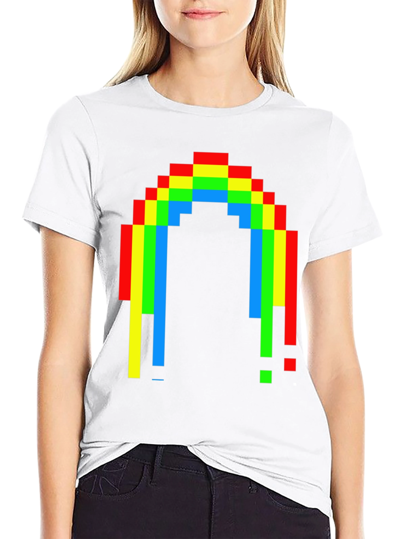 Pixel Rainbow Graphic Tee - Black Cotton Blend