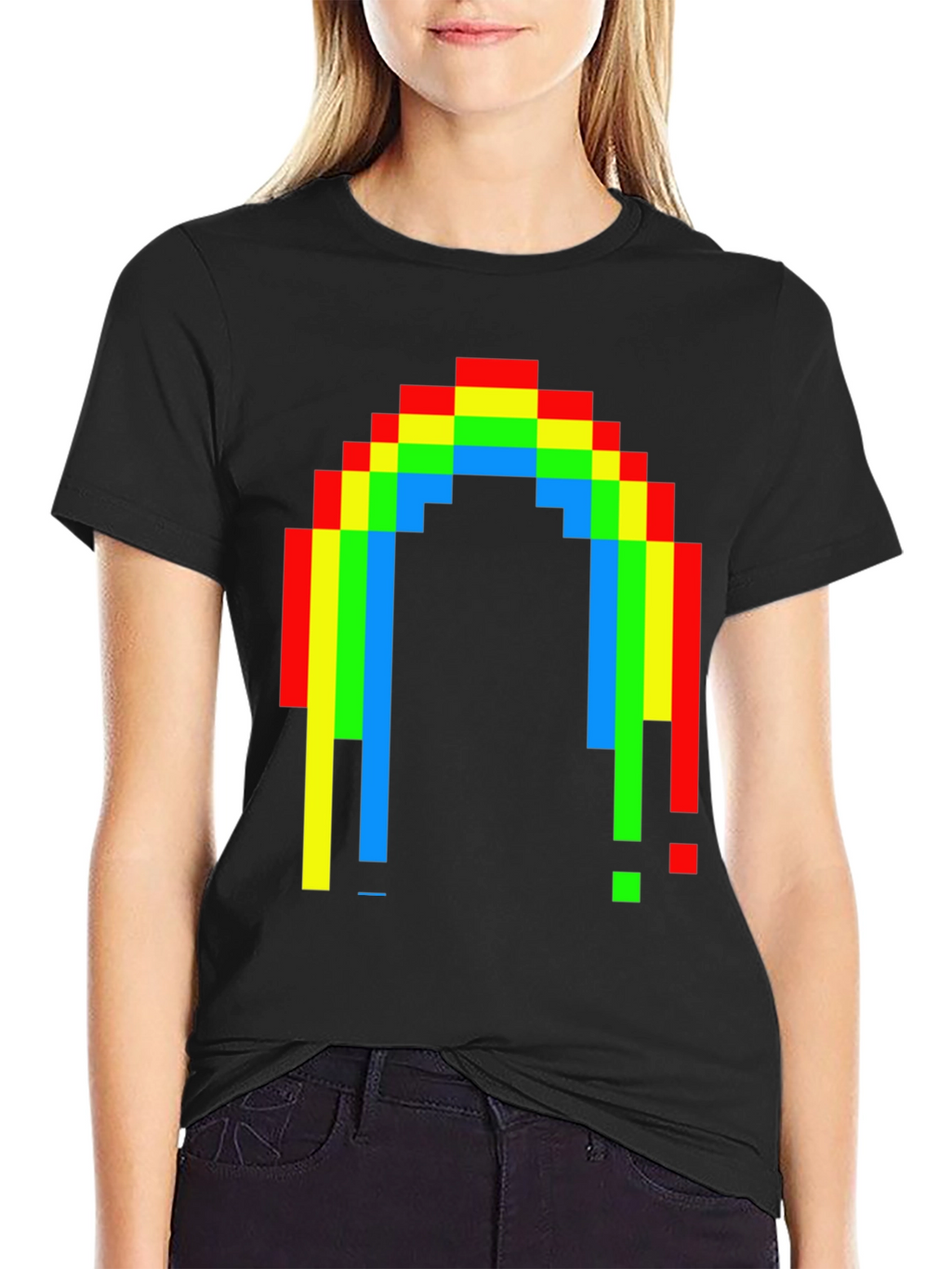 Pixel Rainbow Graphic Tee - Black Cotton Blend
