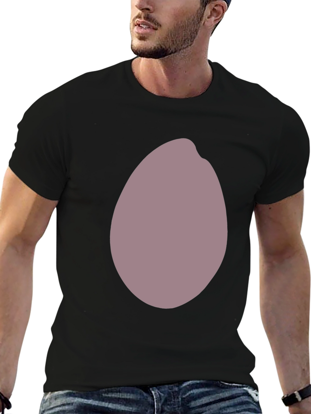 Mens Black T-Shirt with Unique Oval Graphic