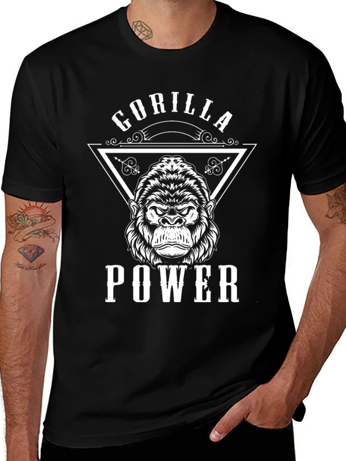 Gorilla Power Graphic Print Black T-Shirt