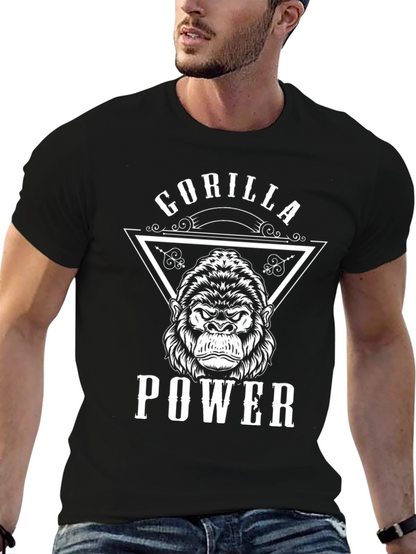 Gorilla Power Graphic Print Black T-Shirt