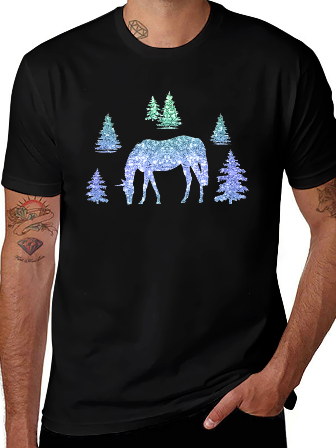 Unicorn Forest Graphic T-Shirt - Black