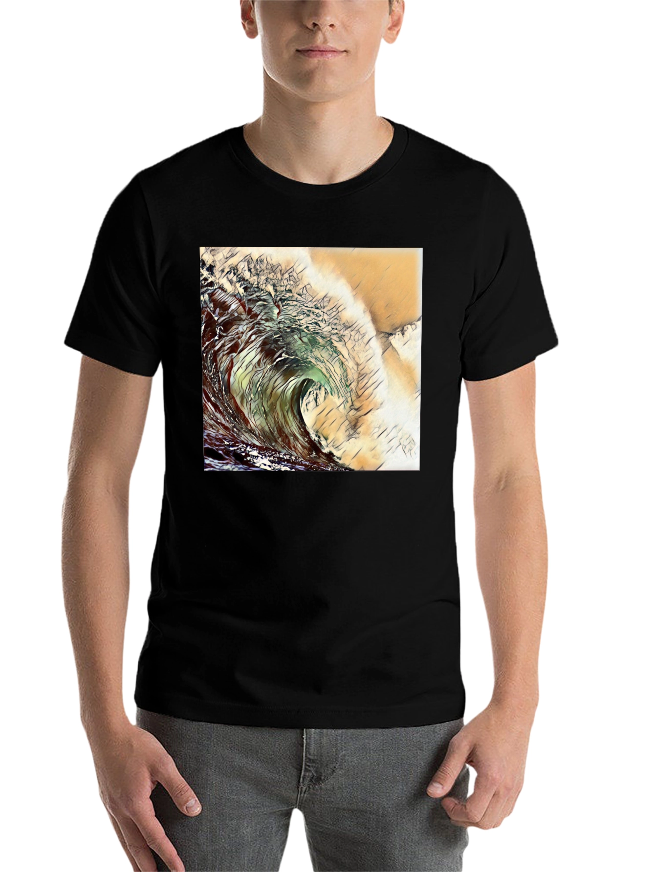 Wave Design Black T-Shirt