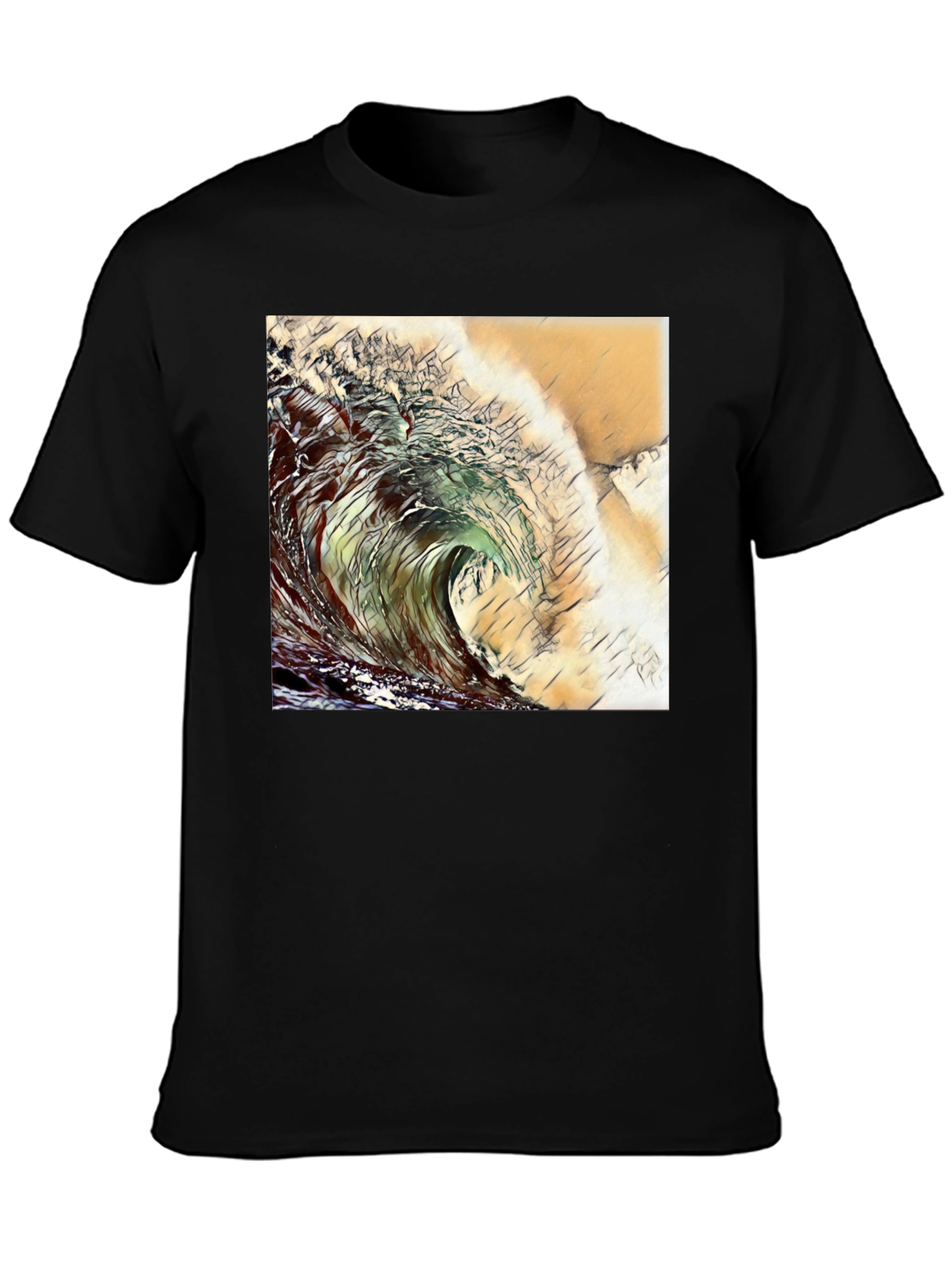 Wave Design Black T-Shirt