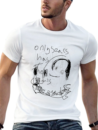 Mens Black Graphic Tee - Expressive Doodle Design