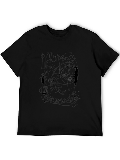 Mens Black Graphic Tee - Expressive Doodle Design