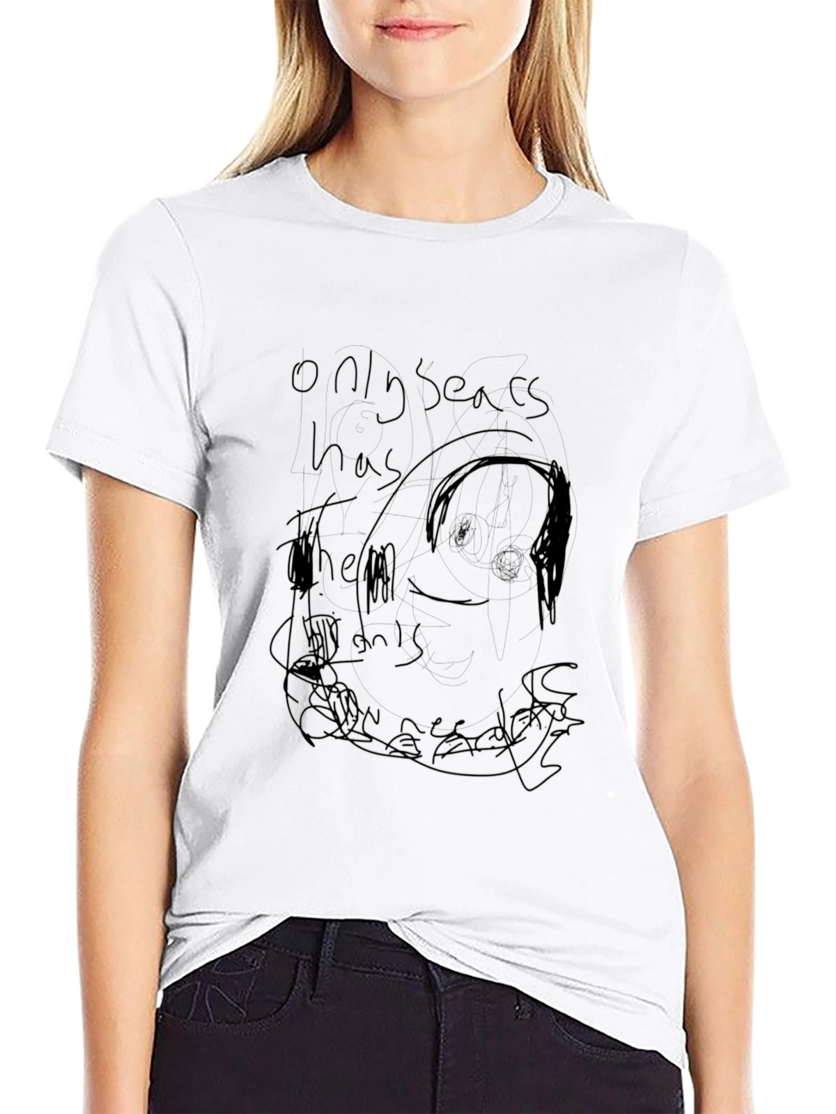 Mens Black Graphic Tee - Expressive Doodle Design