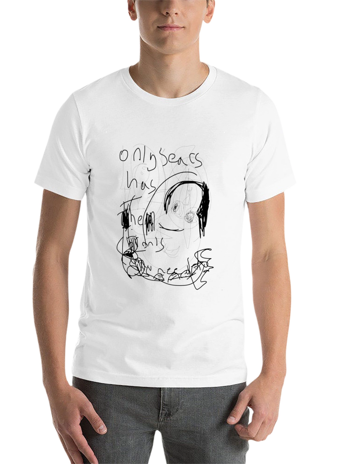 Mens Black Graphic Tee - Expressive Doodle Design