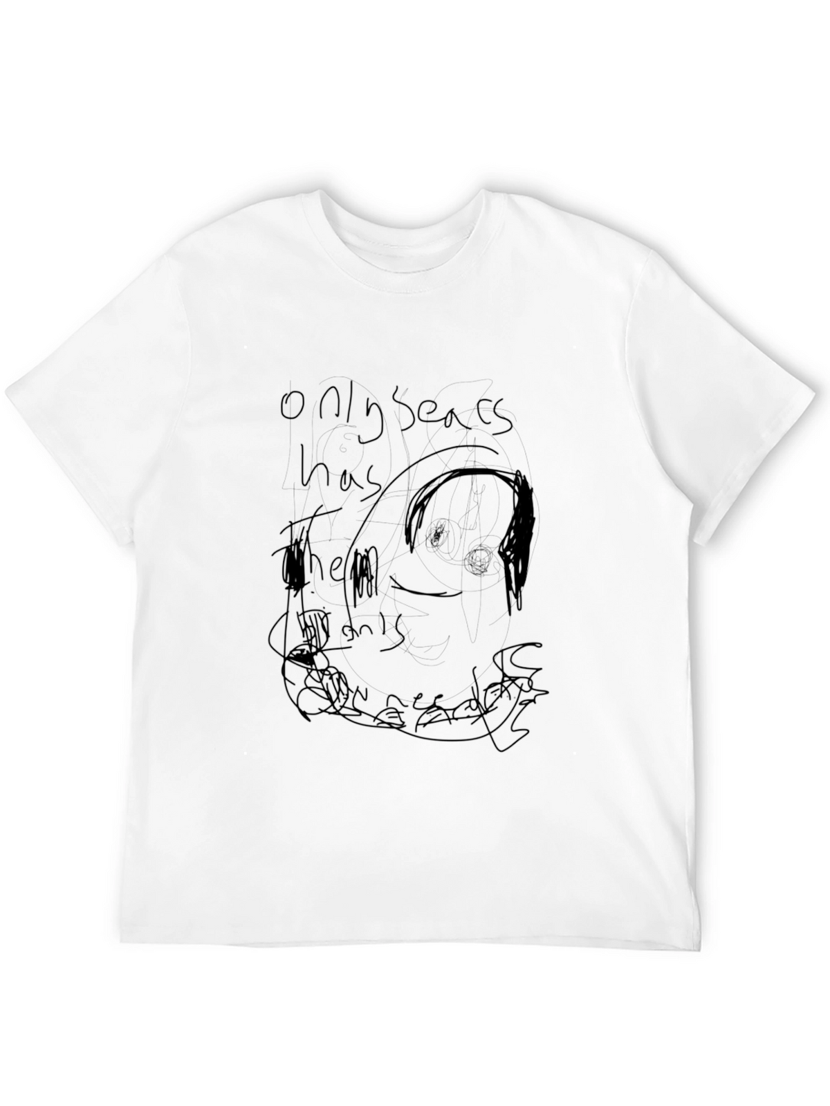 Mens Black Graphic Tee - Expressive Doodle Design