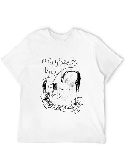 Mens Black Graphic Tee - Expressive Doodle Design