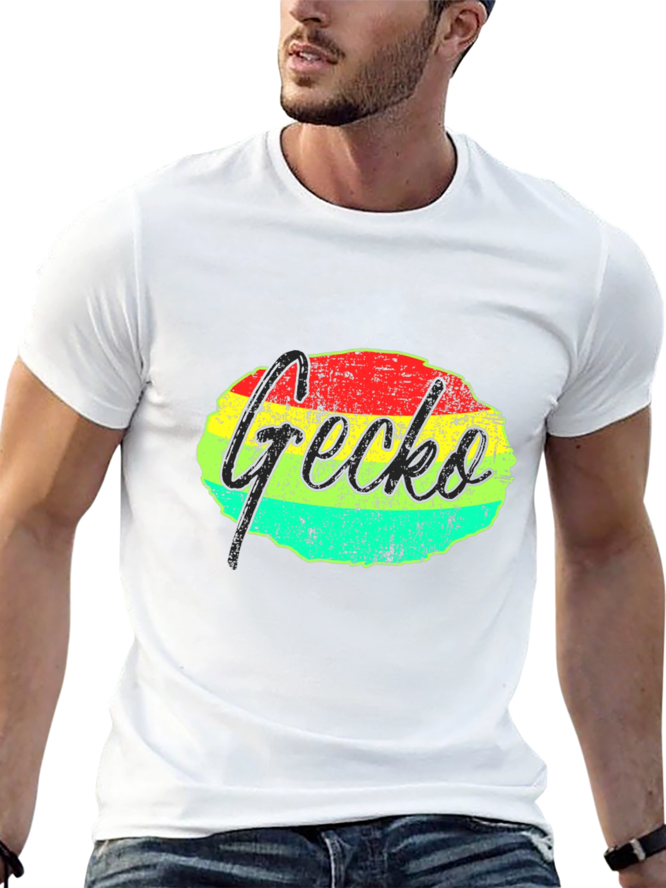 Retro Gecko Graphic Tee - Black Casual T-Shirt
