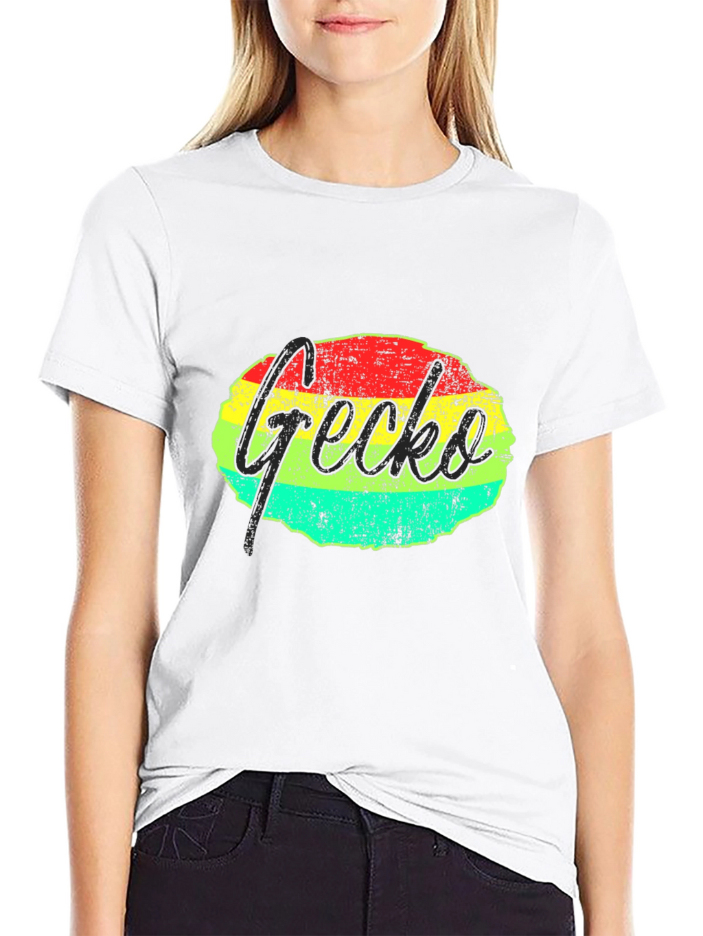 Retro Gecko Graphic Tee - Black Casual T-Shirt