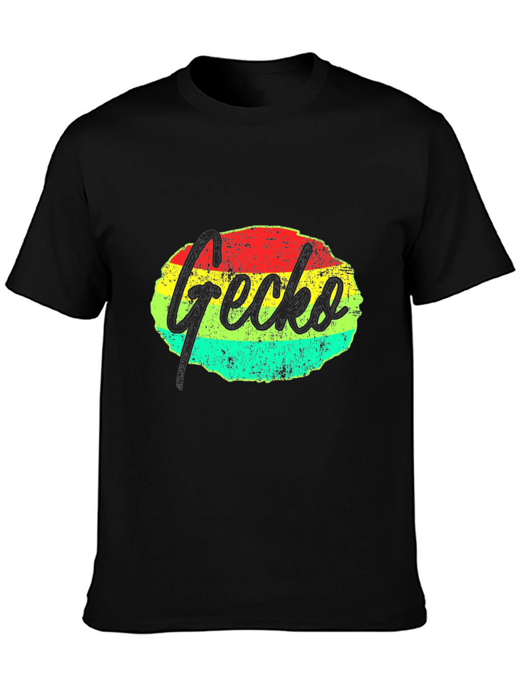 Retro Gecko Graphic Tee - Black Casual T-Shirt
