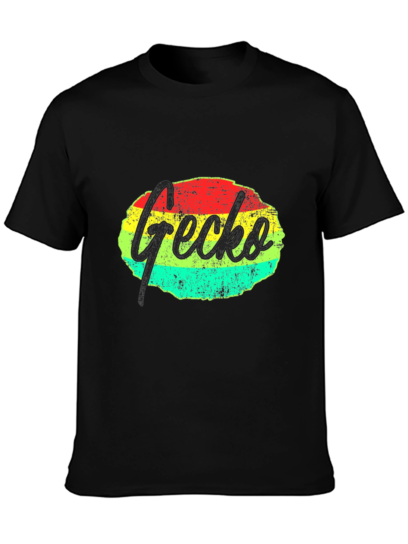 Retro Gecko Graphic Tee - Black Casual T-Shirt