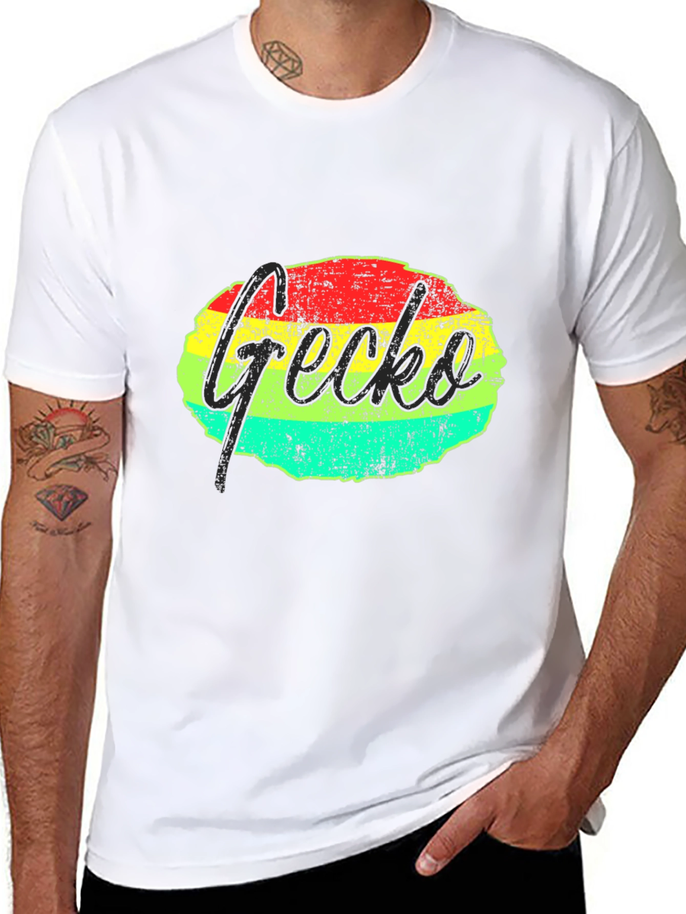 Retro Gecko Graphic Tee - Black Casual T-Shirt