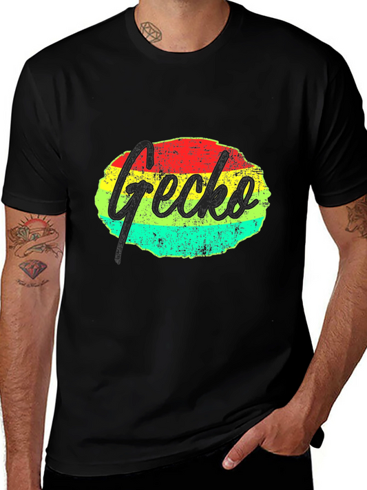 Retro Gecko Graphic Tee - Black Casual T-Shirt