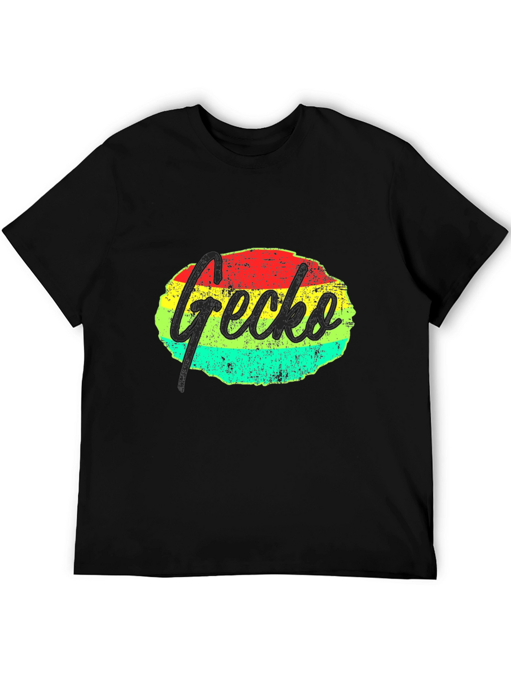Retro Gecko Graphic Tee - Black Casual T-Shirt