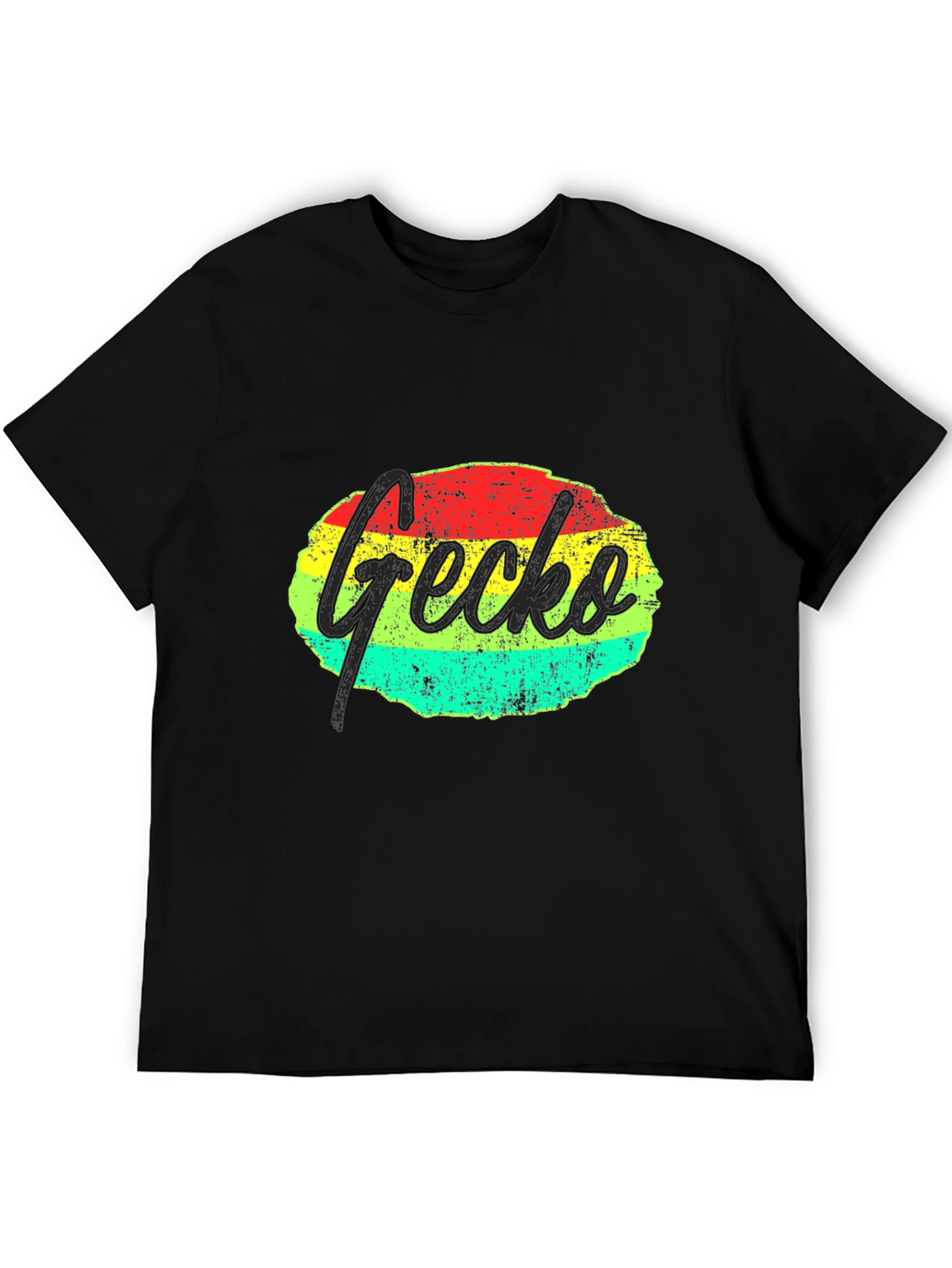 Retro Gecko Graphic Tee - Black Casual T-Shirt