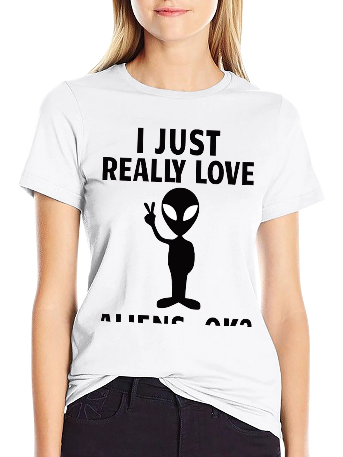 I Just Really Love Aliens Black Graphic Tee