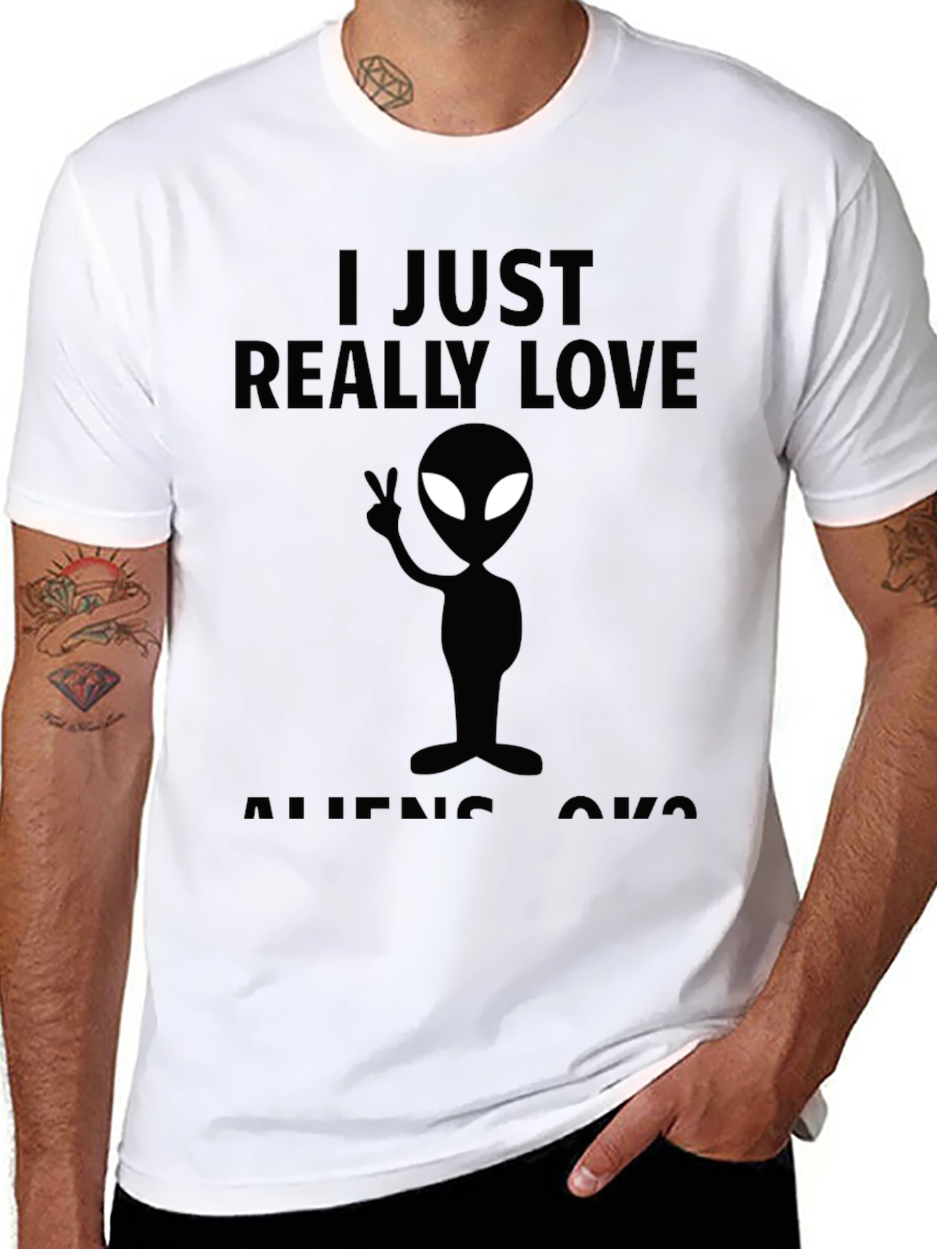I Just Really Love Aliens Black Graphic Tee