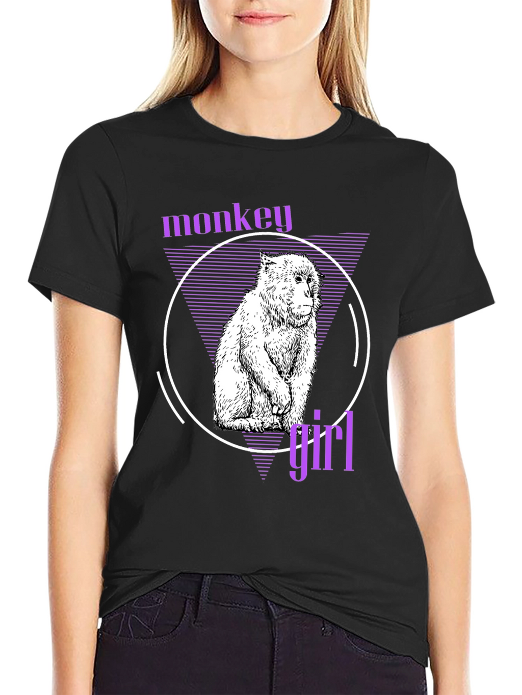 Monkey Girl Graphic Tee - Trendy Black T-Shirt