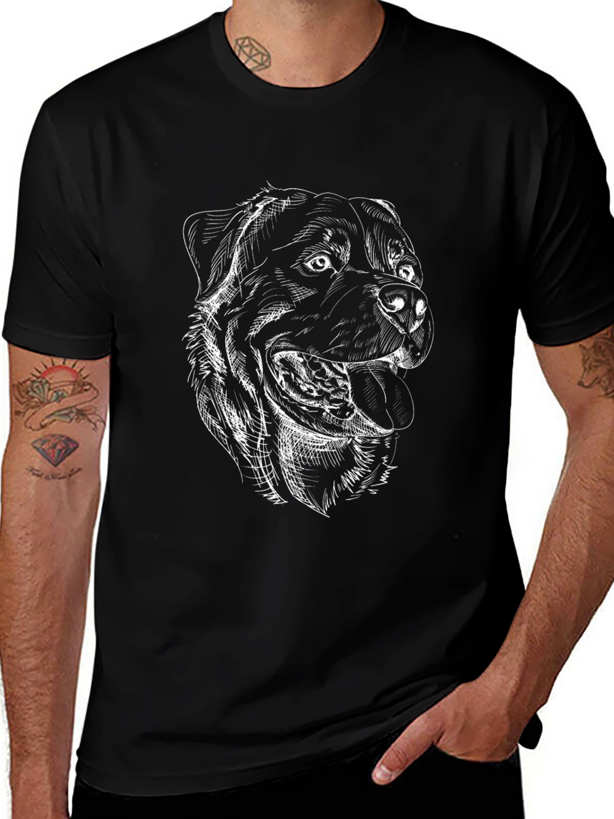 Rottweiler Sketch Graphic Tee - Black Cotton Shirt