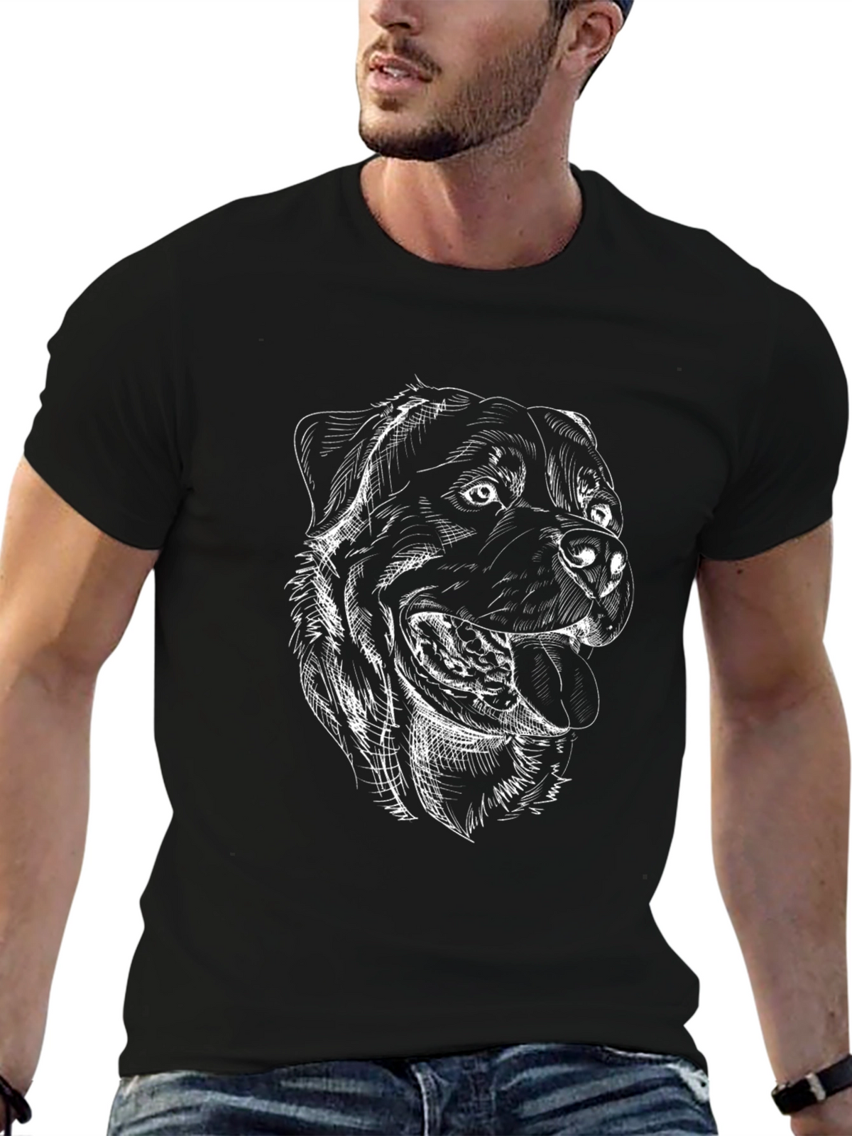 Rottweiler Sketch Graphic Tee - Black Cotton Shirt