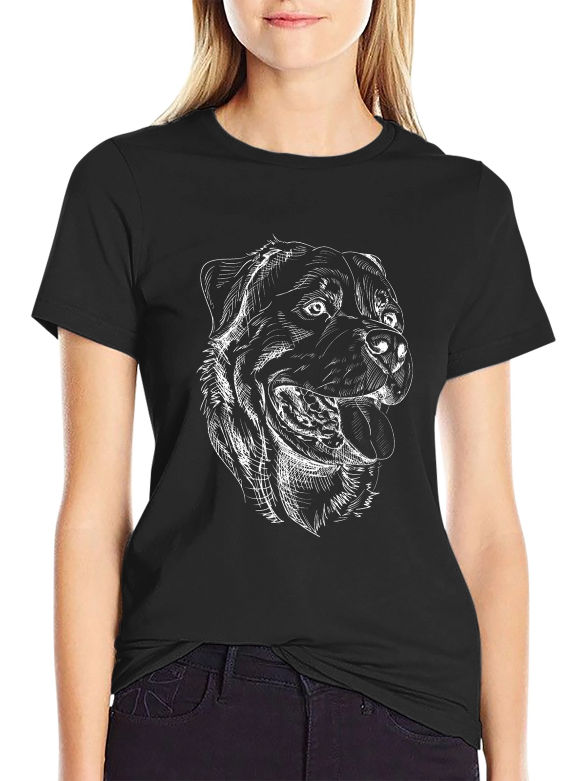 Rottweiler Sketch Graphic Tee - Black Cotton Shirt