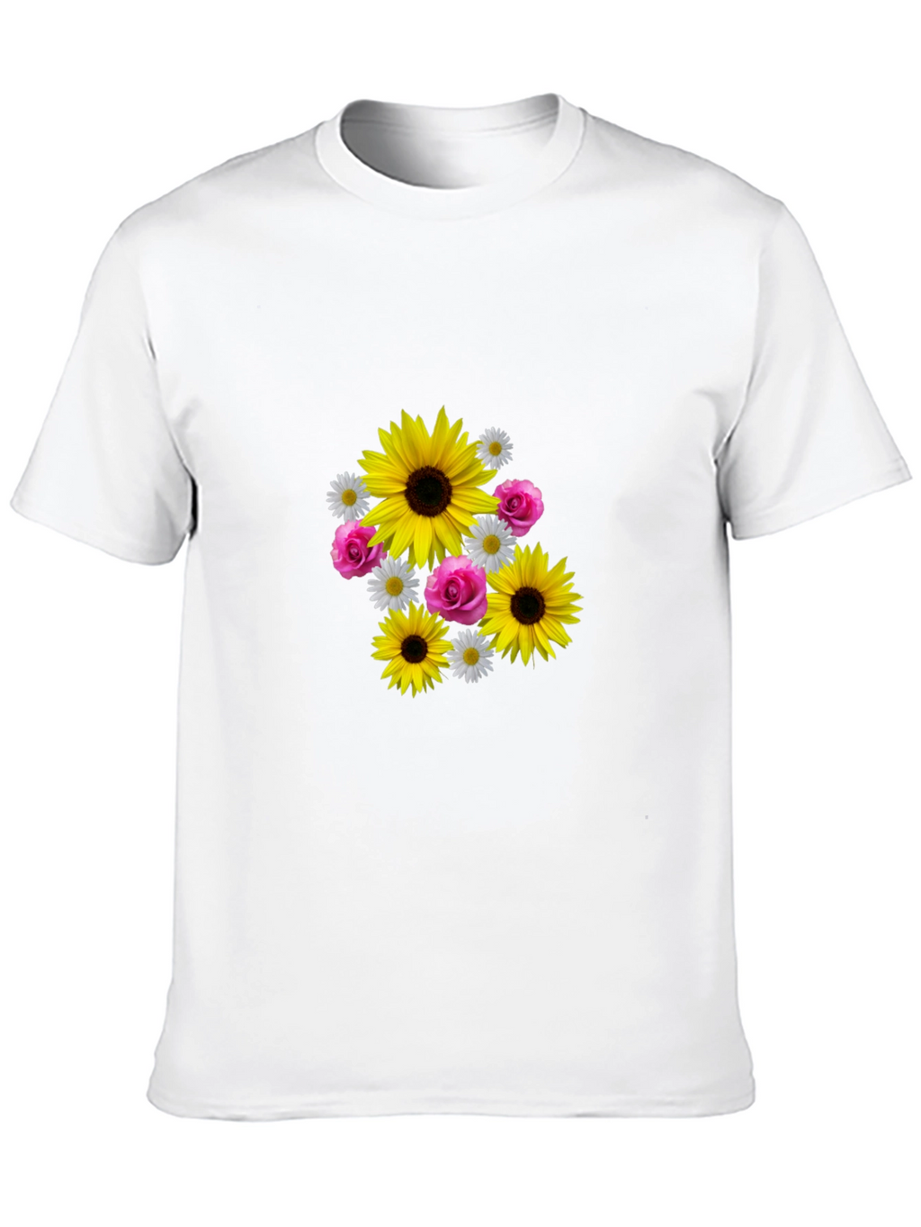 Sunflower Floral Graphic Tee - Casual Black T-Shirt