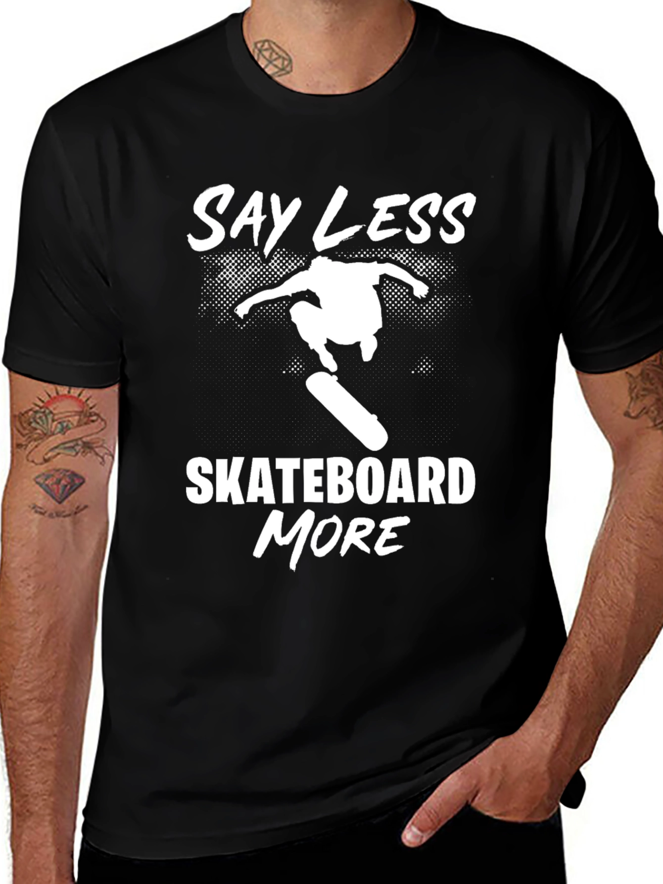 Say Less Skateboard More Graphic T-Shirt - Black