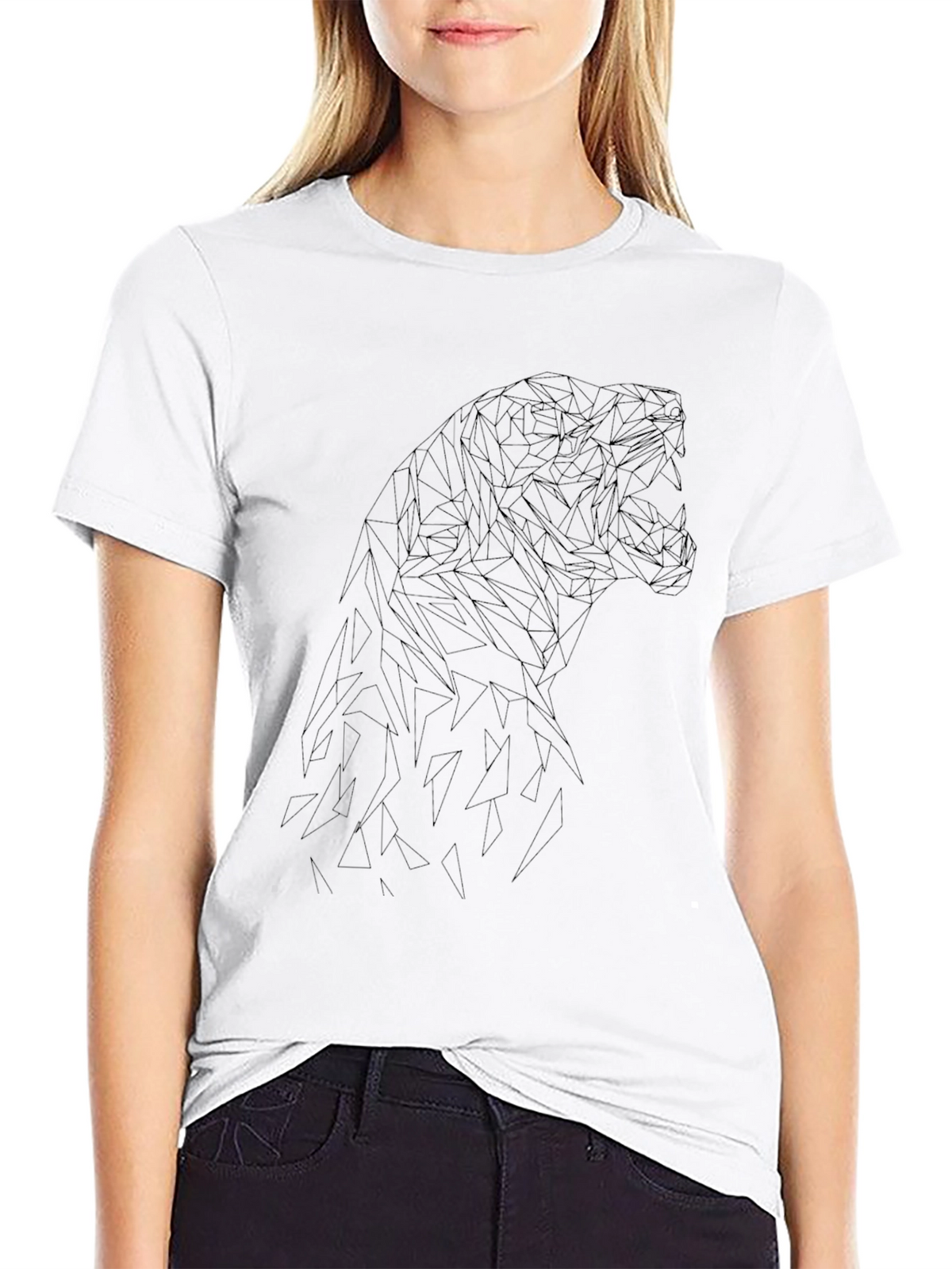 Geometric Tiger Graphic Black T-Shirt