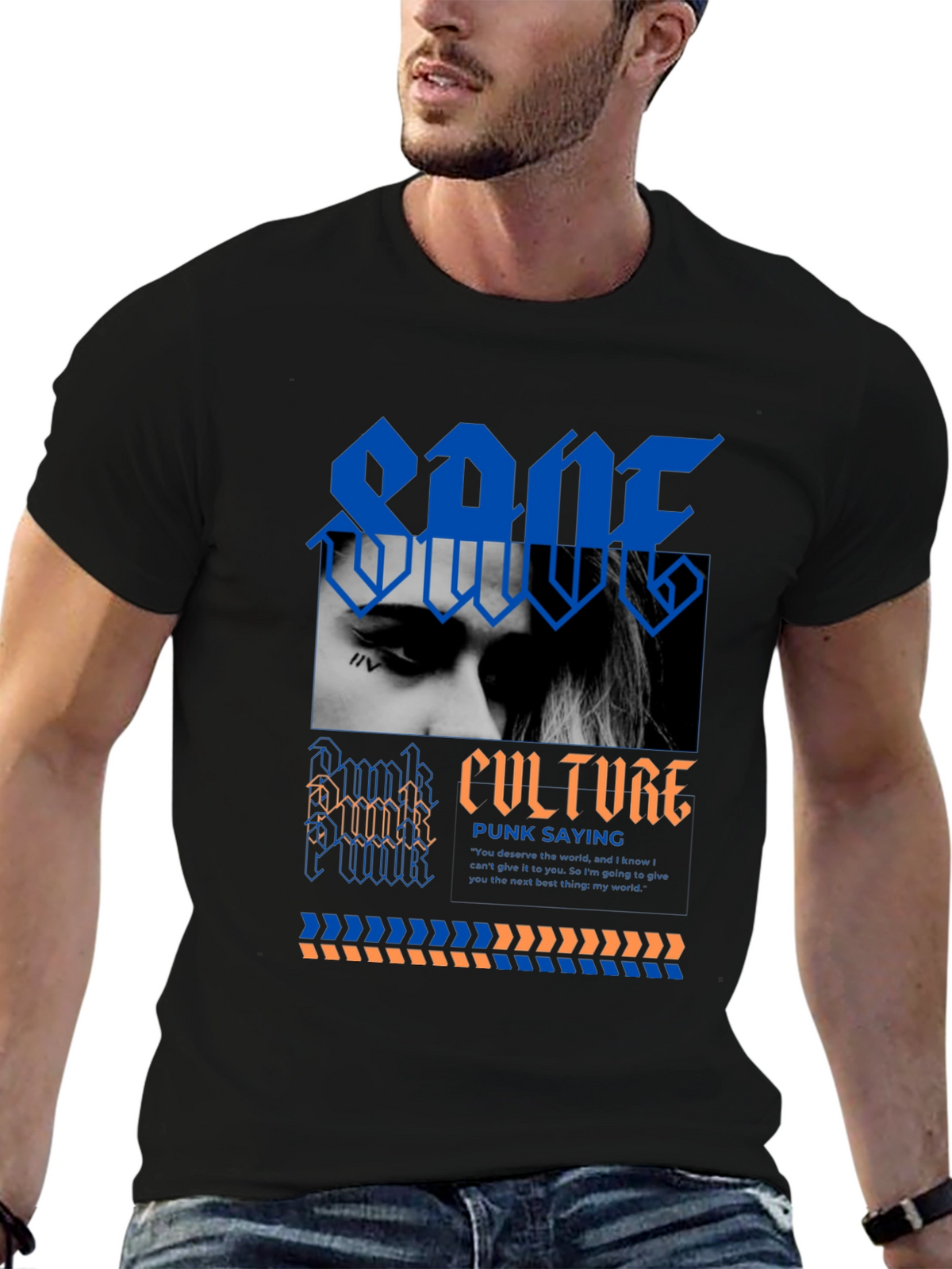 Edgy Black Graphic Tee - Punk Culture Design