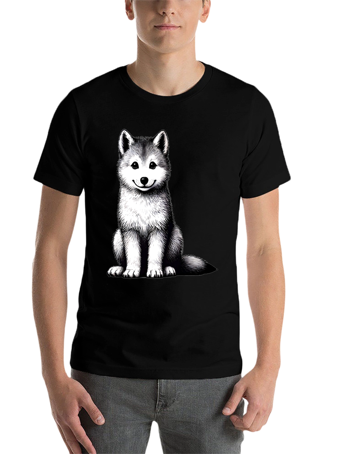 Husky Puppy Graphic Tee - Black