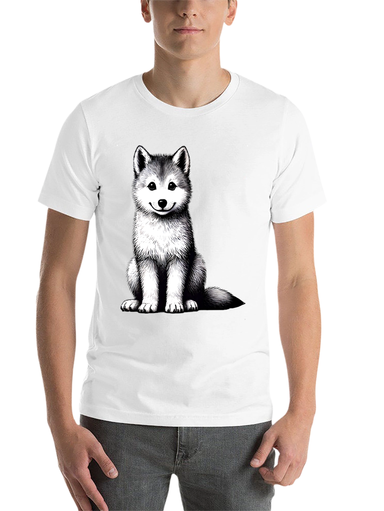 Husky Puppy Graphic Tee - Black