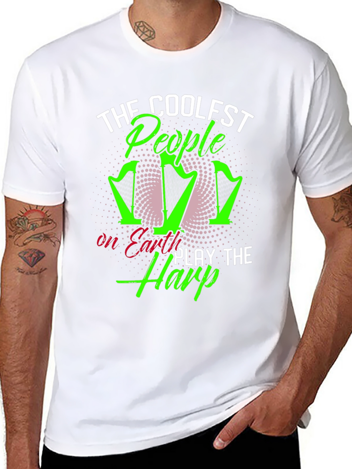 Coolest People Play Harp T-Shirt - Black