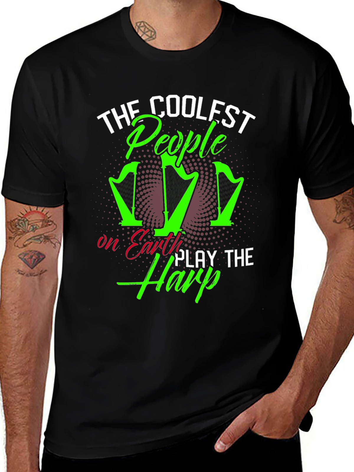 Coolest People Play Harp T-Shirt - Black
