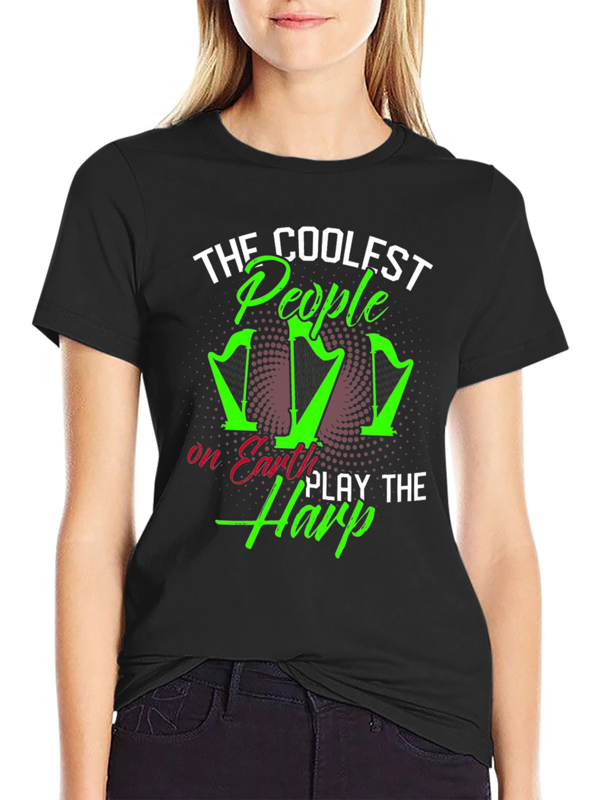 Coolest People Play Harp T-Shirt - Black