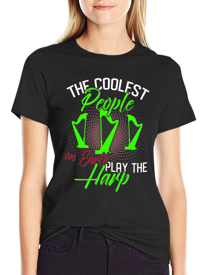 Coolest People Play Harp T-Shirt - Black
