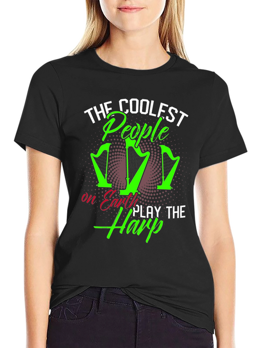 Coolest People Play Harp T-Shirt - Black