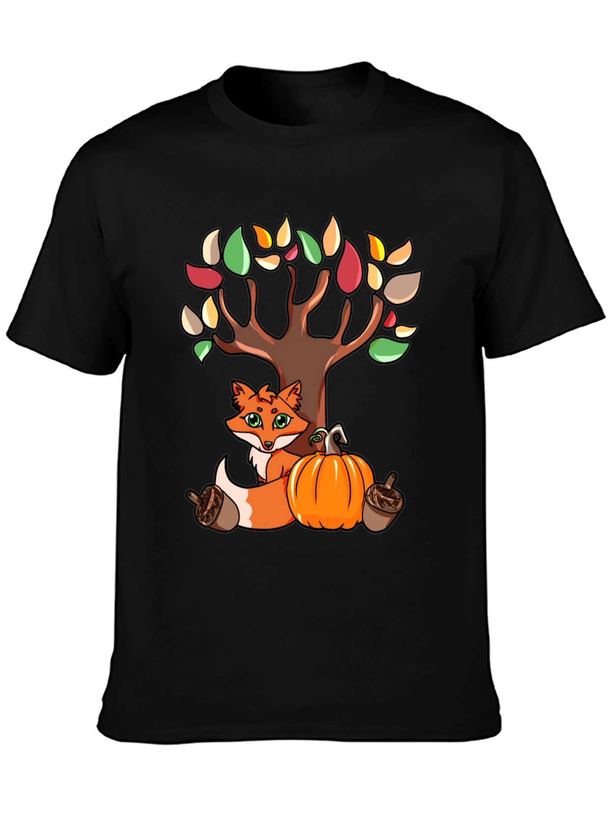 Autumn Fox & Tree Black T-Shirt