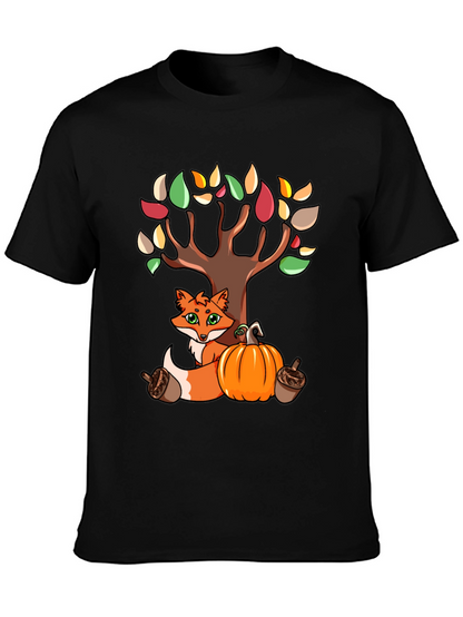 Autumn Fox & Tree Black T-Shirt