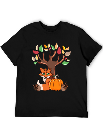 Autumn Fox & Tree Black T-Shirt