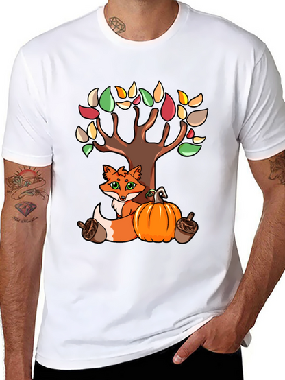 Autumn Fox & Tree Black T-Shirt