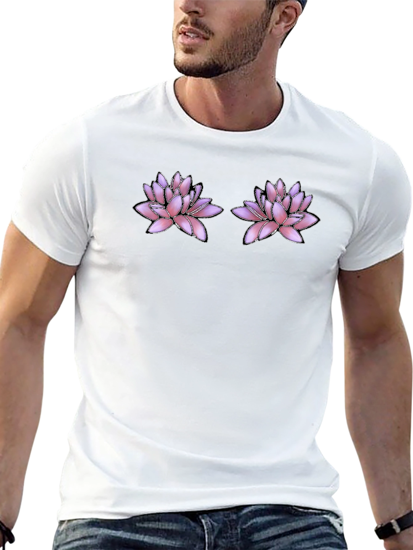 Floral Motif Black T-Shirt