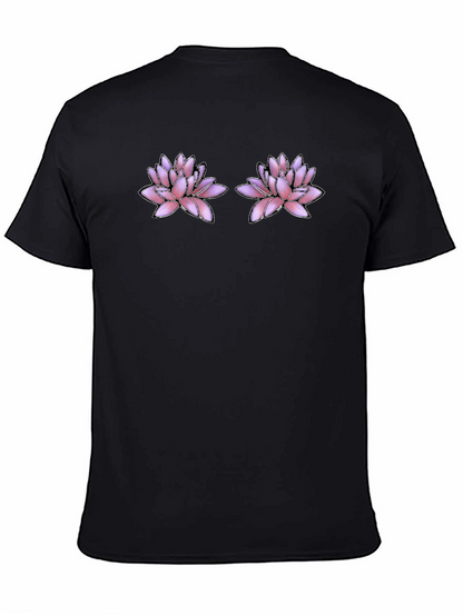 Floral Motif Black T-Shirt