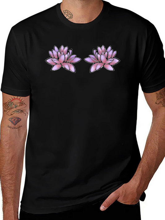 Floral Motif Black T-Shirt