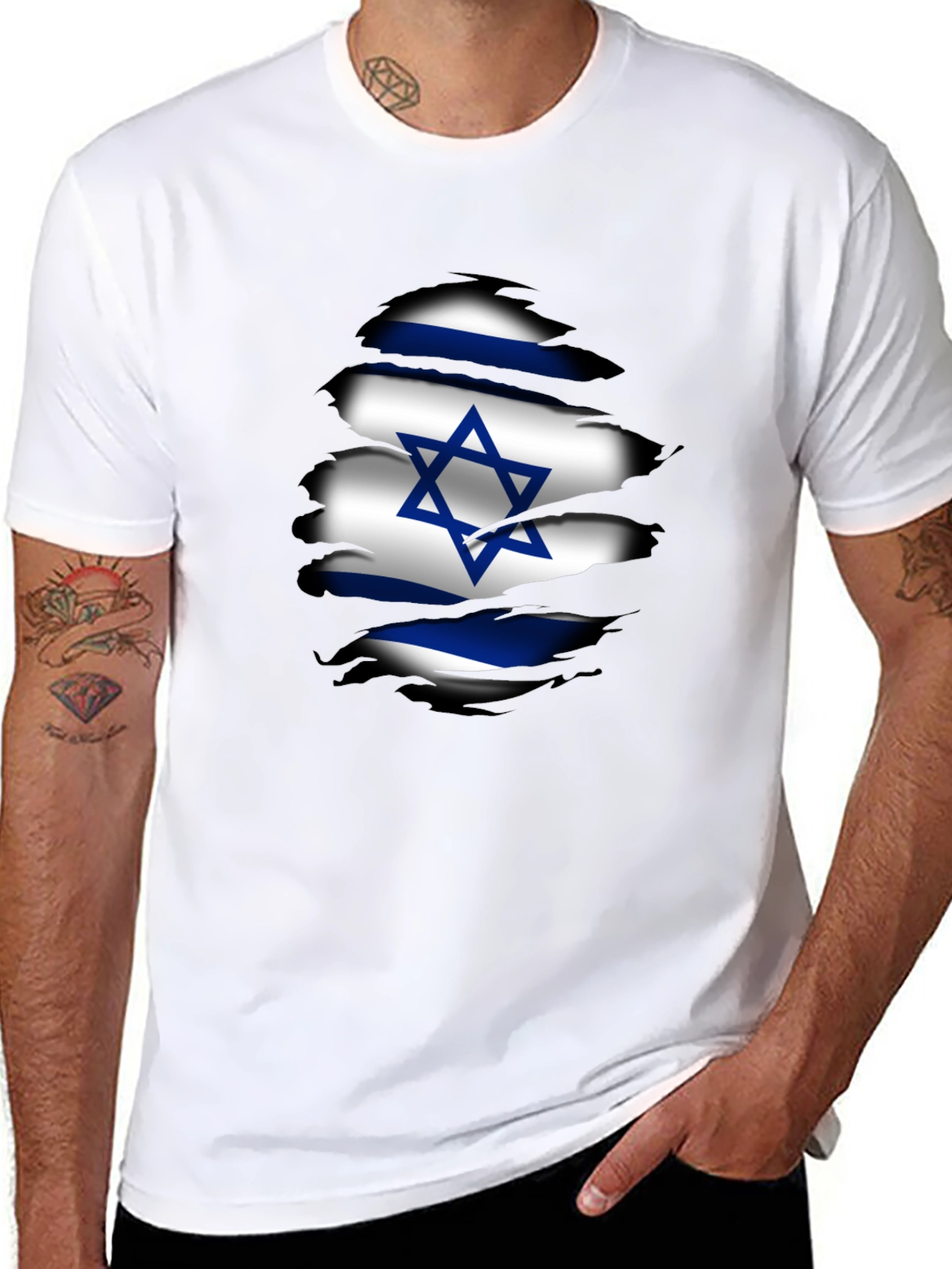 Israel Flag Ripped Graphic T-Shirt - Black